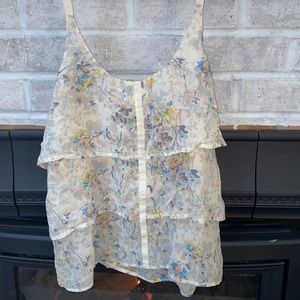 Anthropologie Floral Ruffle Tank - M